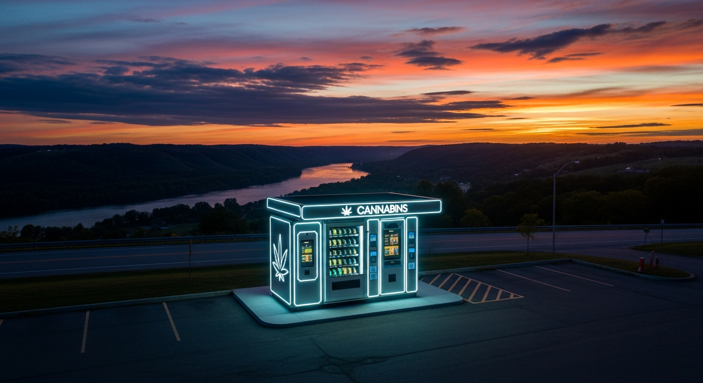 Futuristic cannabis vending machine outdoors