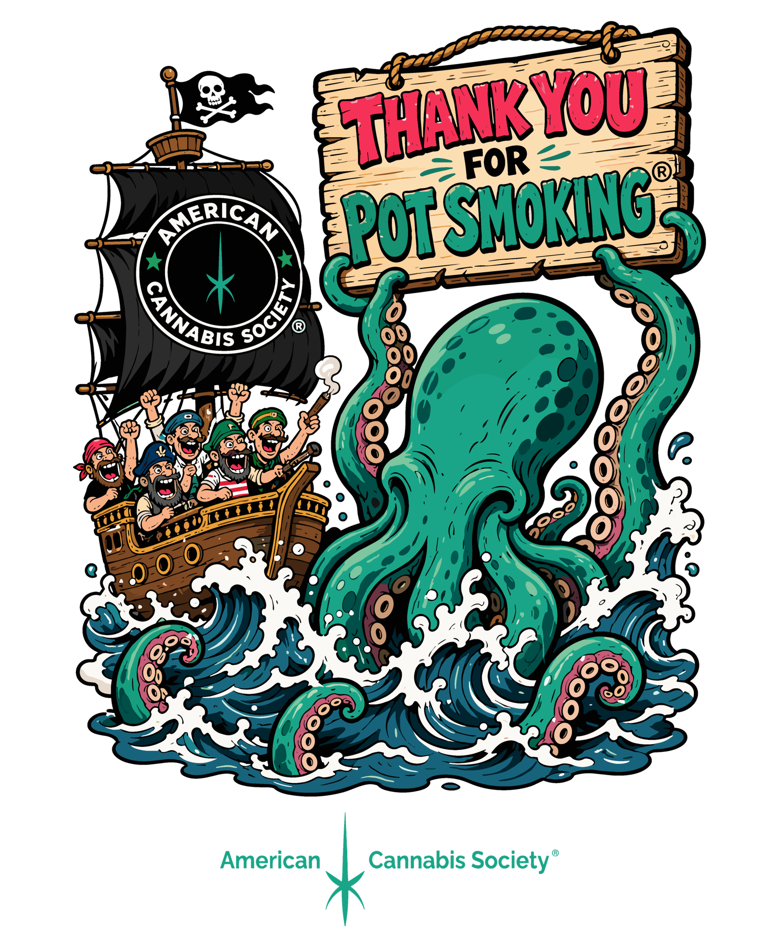Thank You For Pot Smoking® Kraken tee available to affiliate program partners at THC Factor by GreenRX™